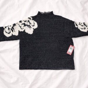 Vince Camuto Charcoal and White Floral Sweater